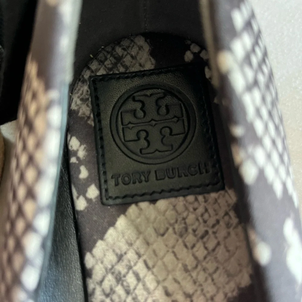 Tory Burch Heather Lace Up Wedge Espadrille Printed Satin Snake Print Sz 9.5 EUC